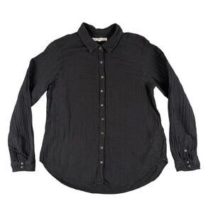 Xirena Shirt Womens S Black Gauze Beau Long Sleeve Textured Button Down USA Made